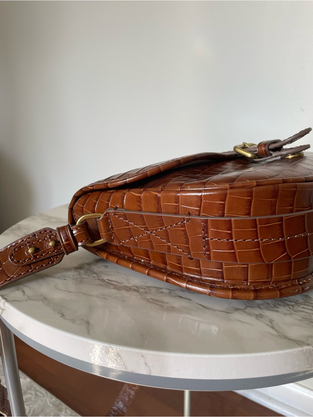 J.Crew Classic Large Saddle Bag in Croc-Embossed Leather – Brown / Hazelnut - Picture 6 of 15